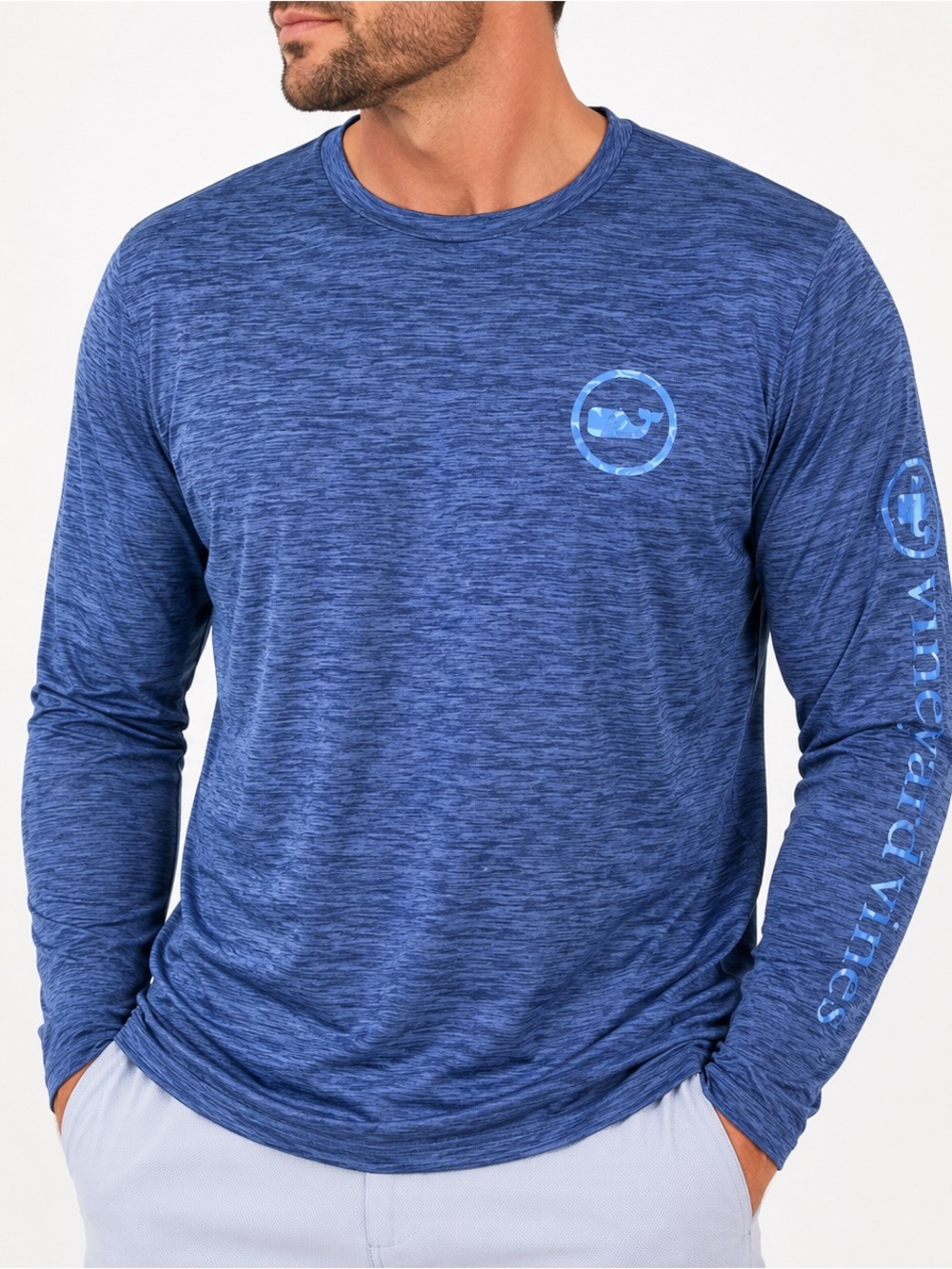 Vineyard Vines Men's Harbor Performance Long Sleeve Tee Size S  Heather Blue